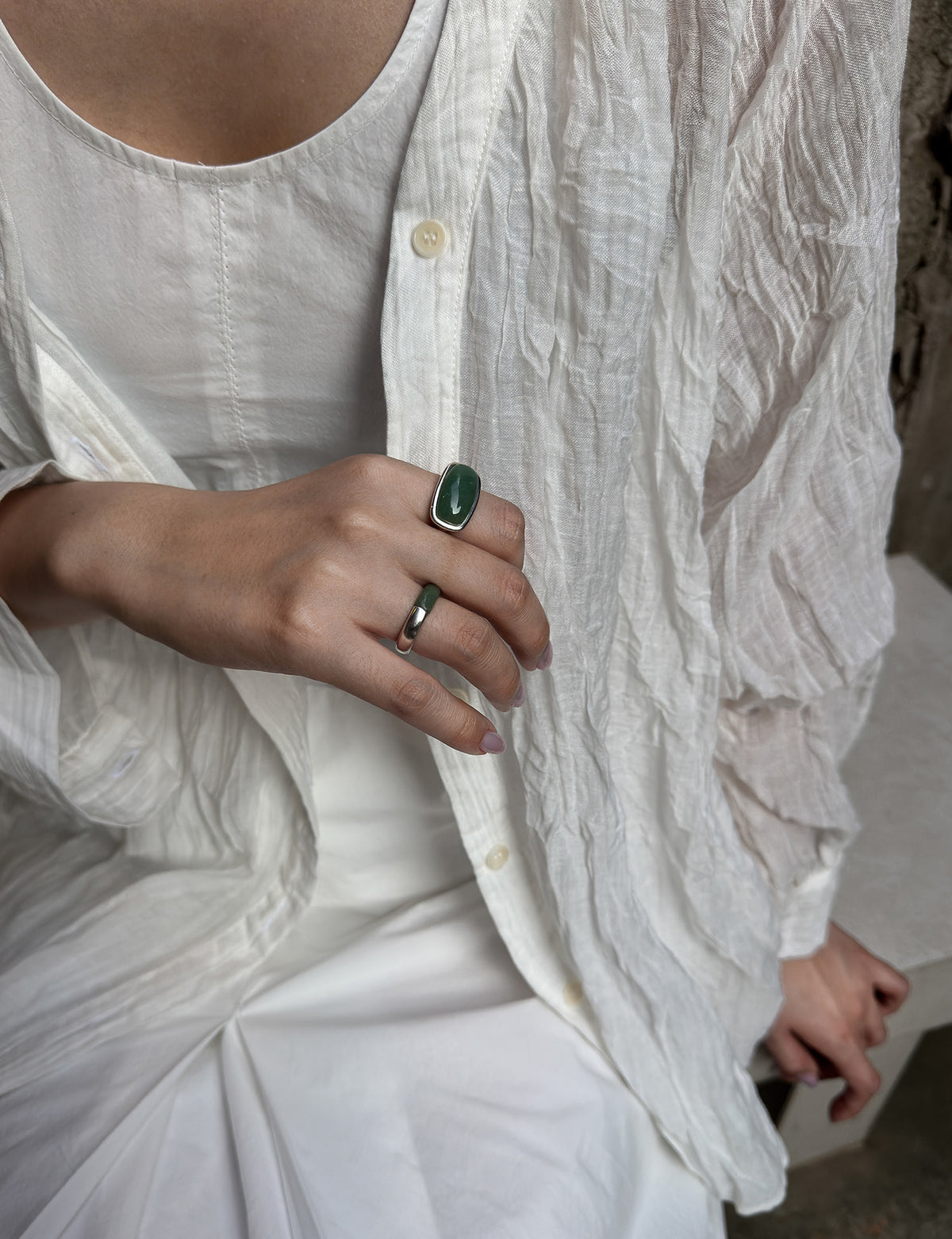 [X RUHEL] HALF JADE RING