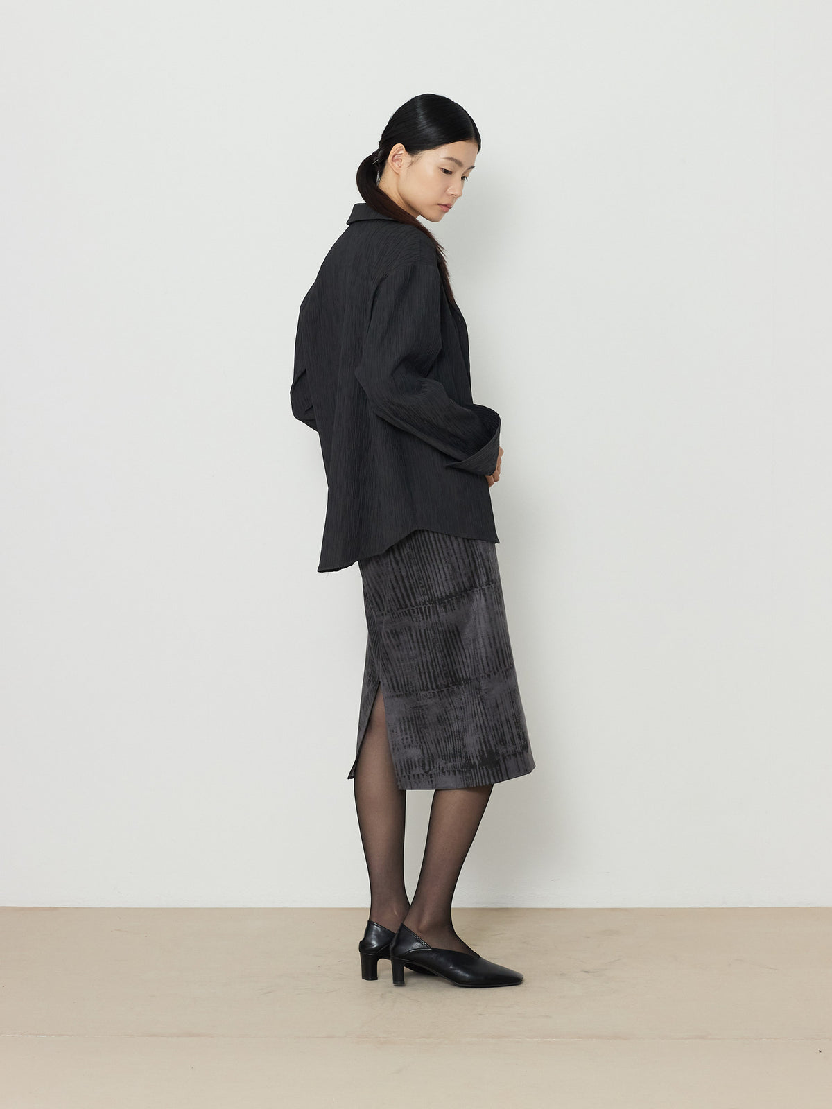 PRINTED SUEDE SKIRT [GRAY] 14