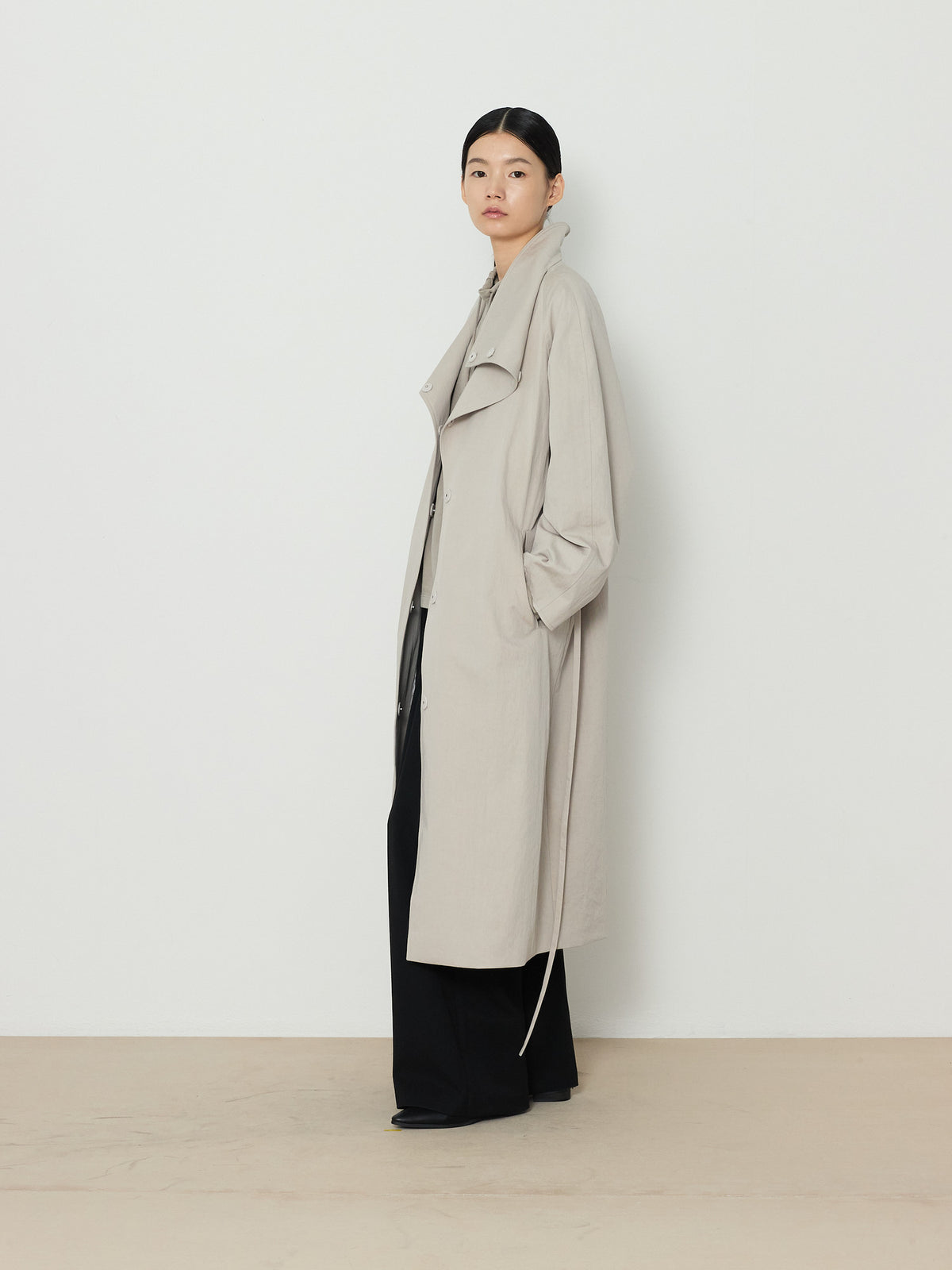 HIDDEN BUTTON LONG TRENCH COAT [LIGHT GRAY] 18