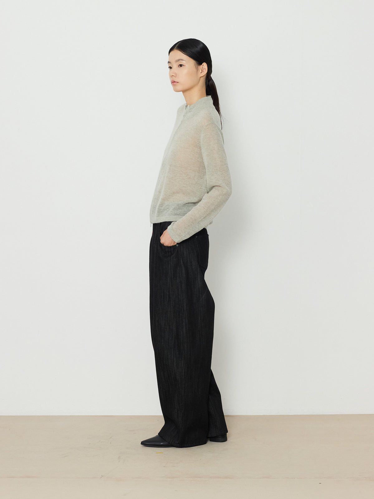 TWO-WAY ZIP-UP KNIT CARDIGAN [LIGHT KHAKI] 11