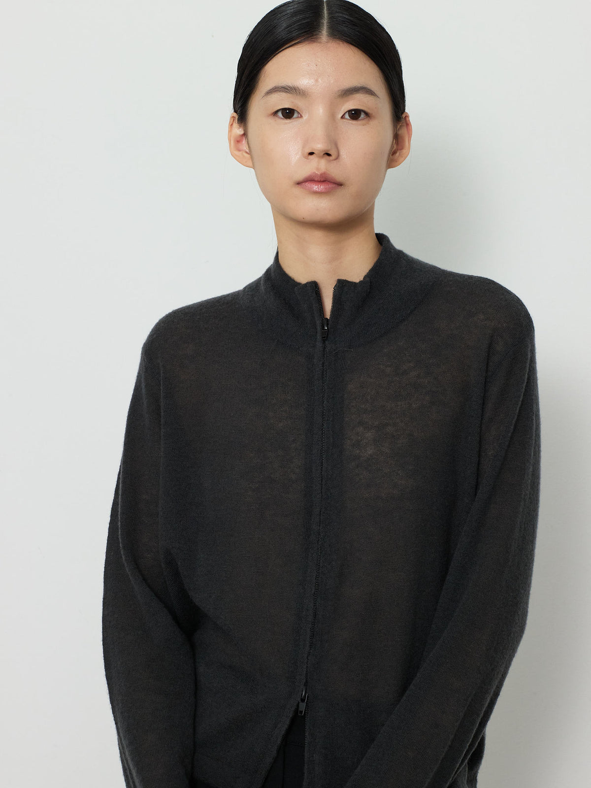 TWO-WAY ZIP-UP KNIT CARDIGAN [CHARCOAL] 5