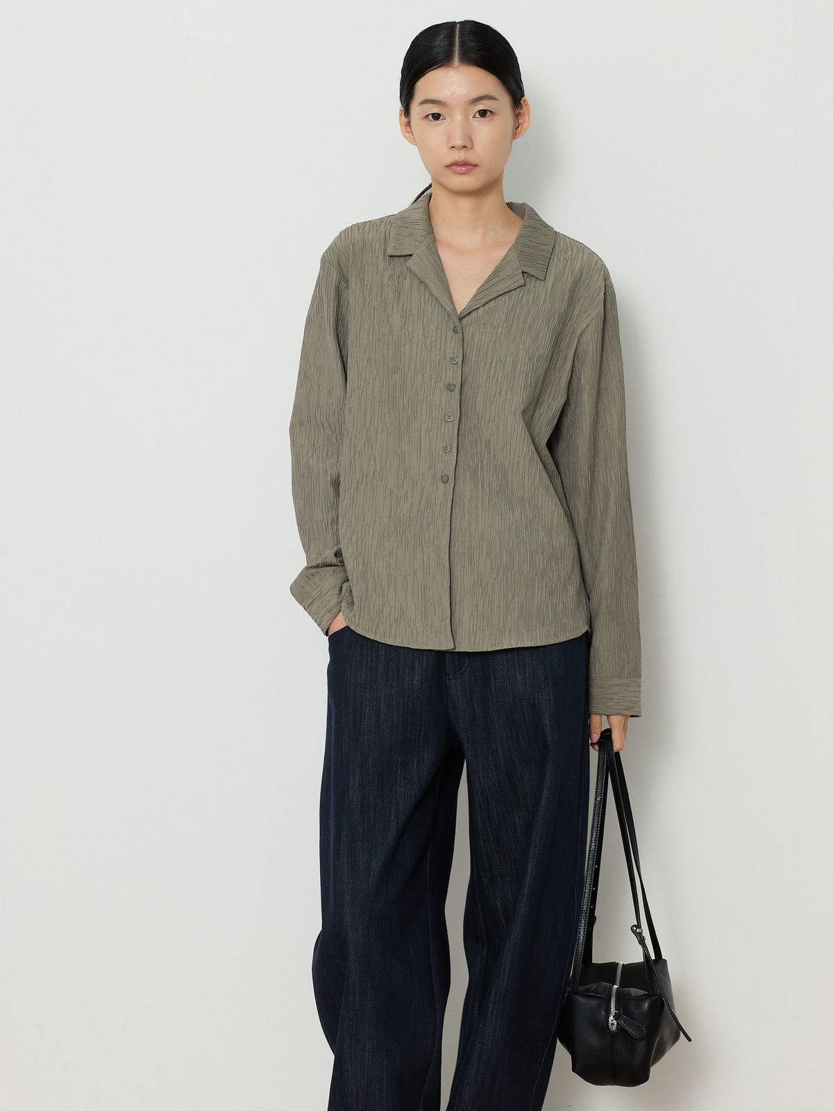 OPEN COLLAR PLEATS SHIRTS [LIGHT KHAKI] 13