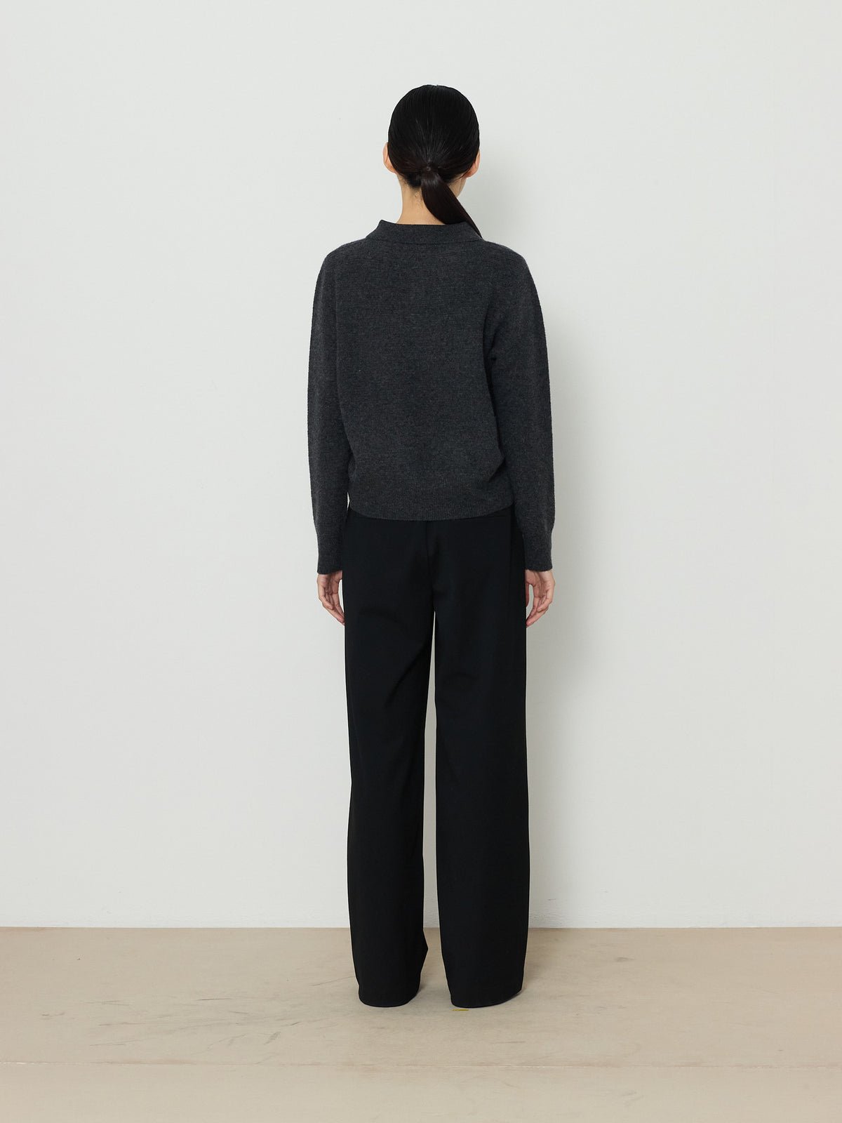 STRIPE JACQUARD COLLAR KNIT [CHARCOAL] 3