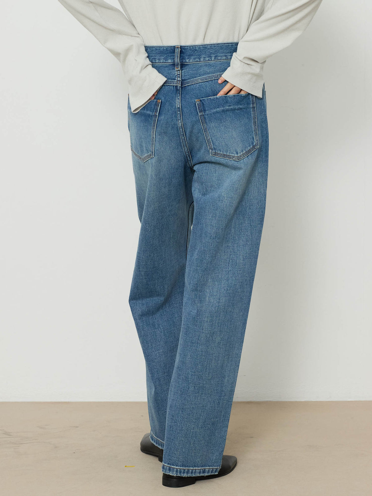 SALT WASHED STRAIGHT DENIM PANTS [MEDIUM BLUE] 8