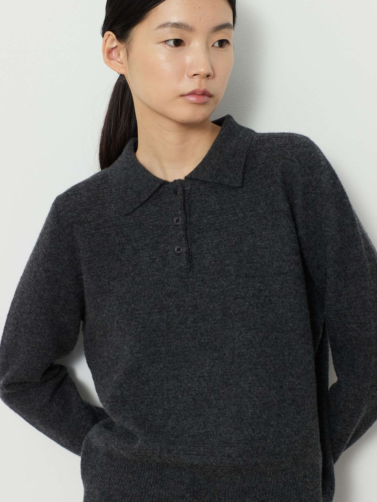 STRIPE JACQUARD COLLAR KNIT [CHARCOAL] 7