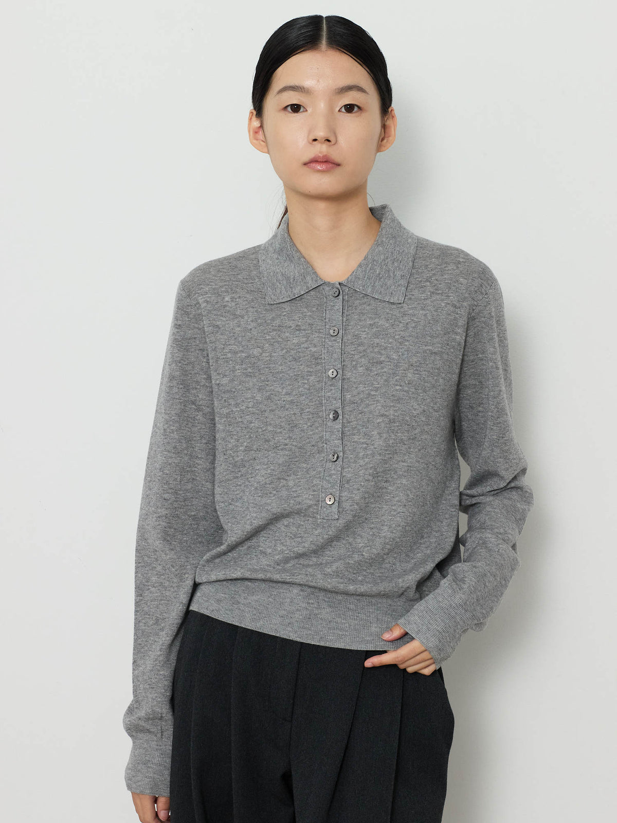 SOLID COLLAR KNIT [GRAY] 5