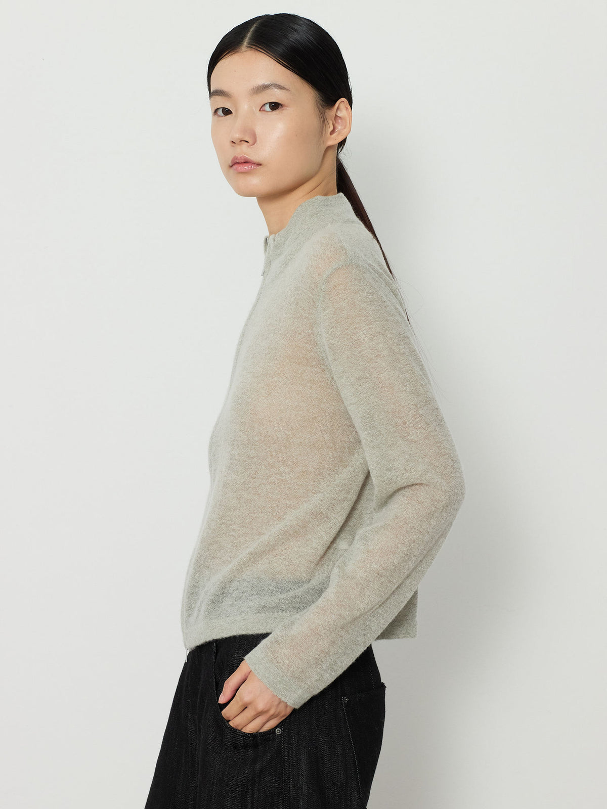 TWO-WAY ZIP-UP KNIT CARDIGAN [LIGHT KHAKI] 9