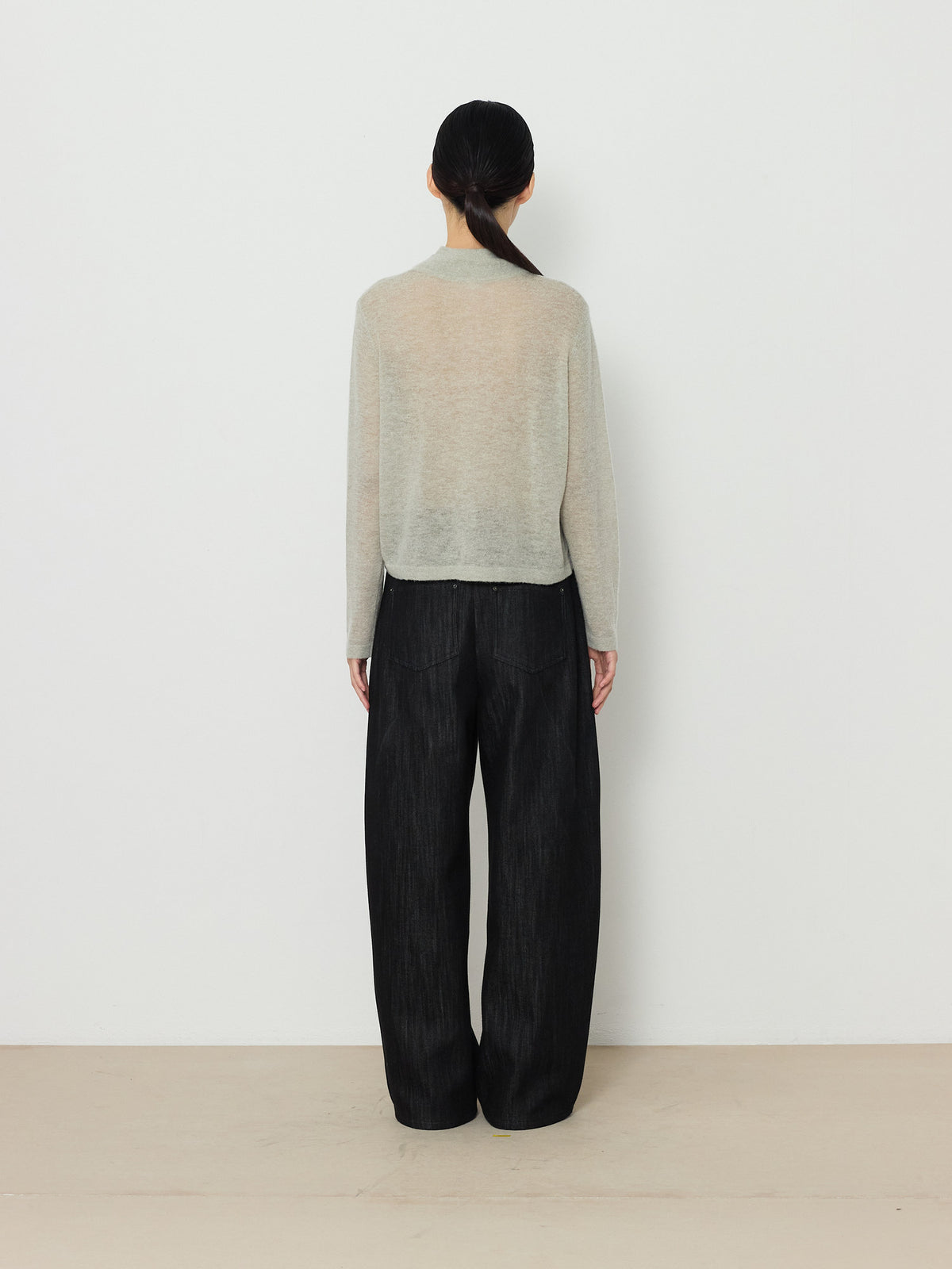 TWO-WAY ZIP-UP KNIT CARDIGAN [LIGHT KHAKI] 3