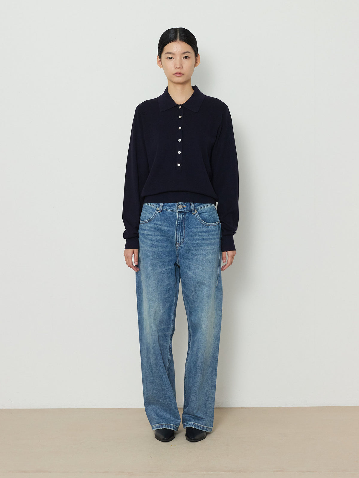 SOLID COLLAR KNIT [NAVY] 1