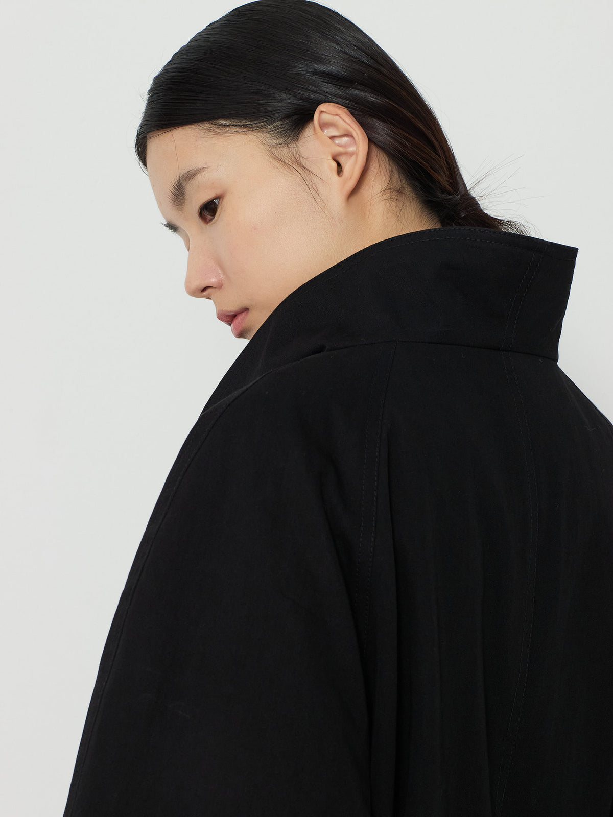 HIDDEN BUTTON LONG TRENCH COAT [BLACK] 14