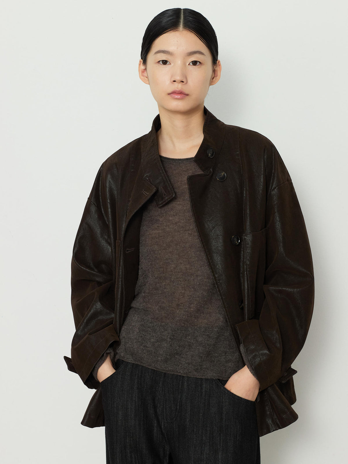 NUBUCK SAFARI LEATHER JACKET [BROWN] 4
