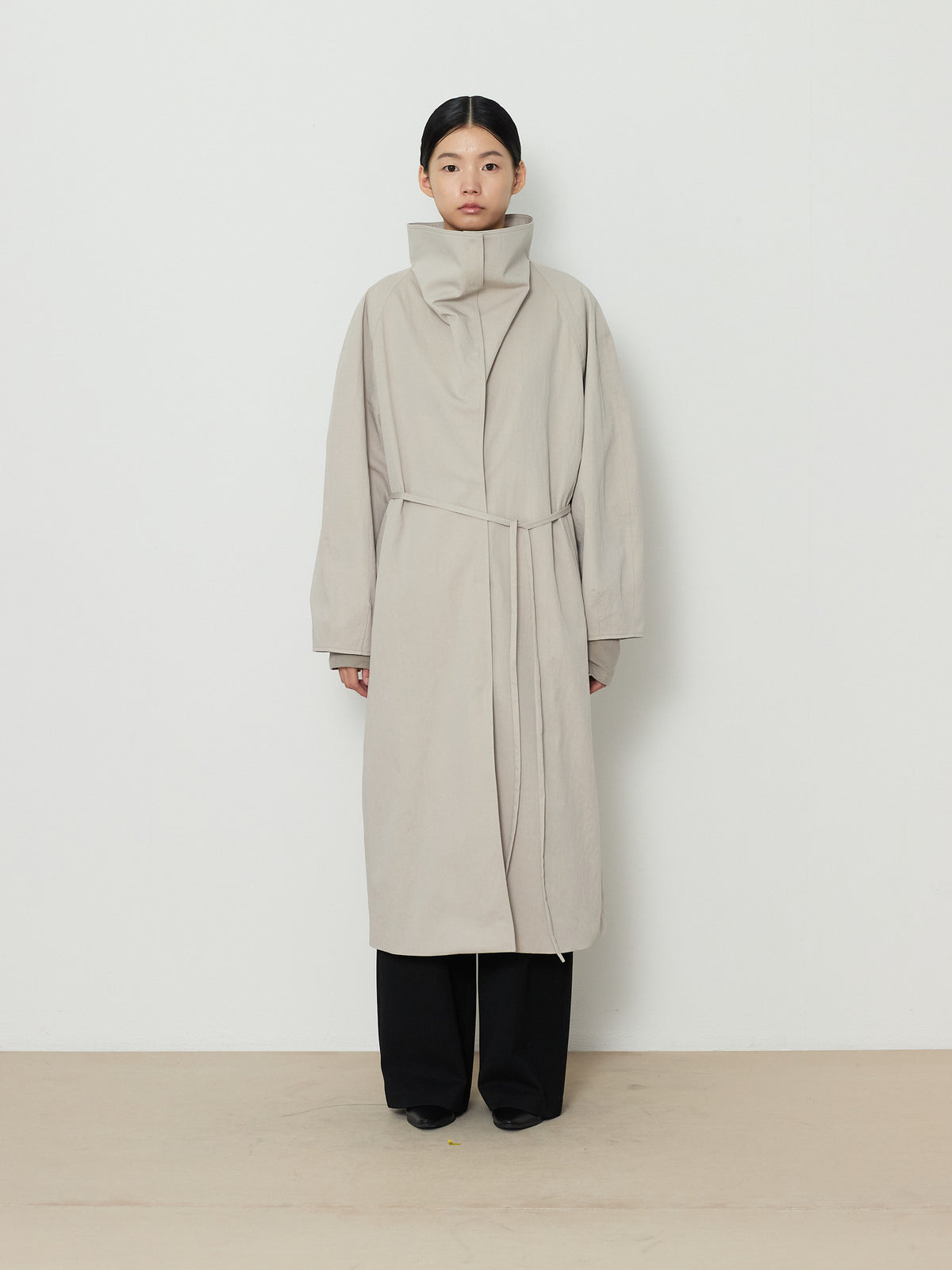 HIDDEN BUTTON LONG TRENCH COAT [LIGHT GRAY] 1