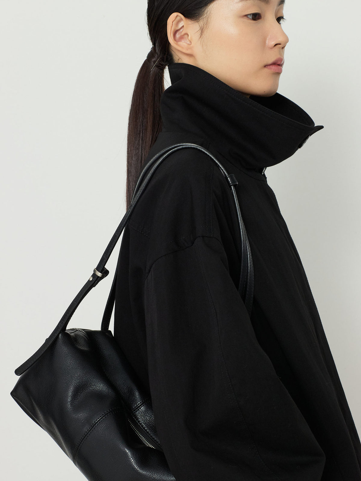 DOUBLE STRAP LEATHER BAG [BLACK] 14
