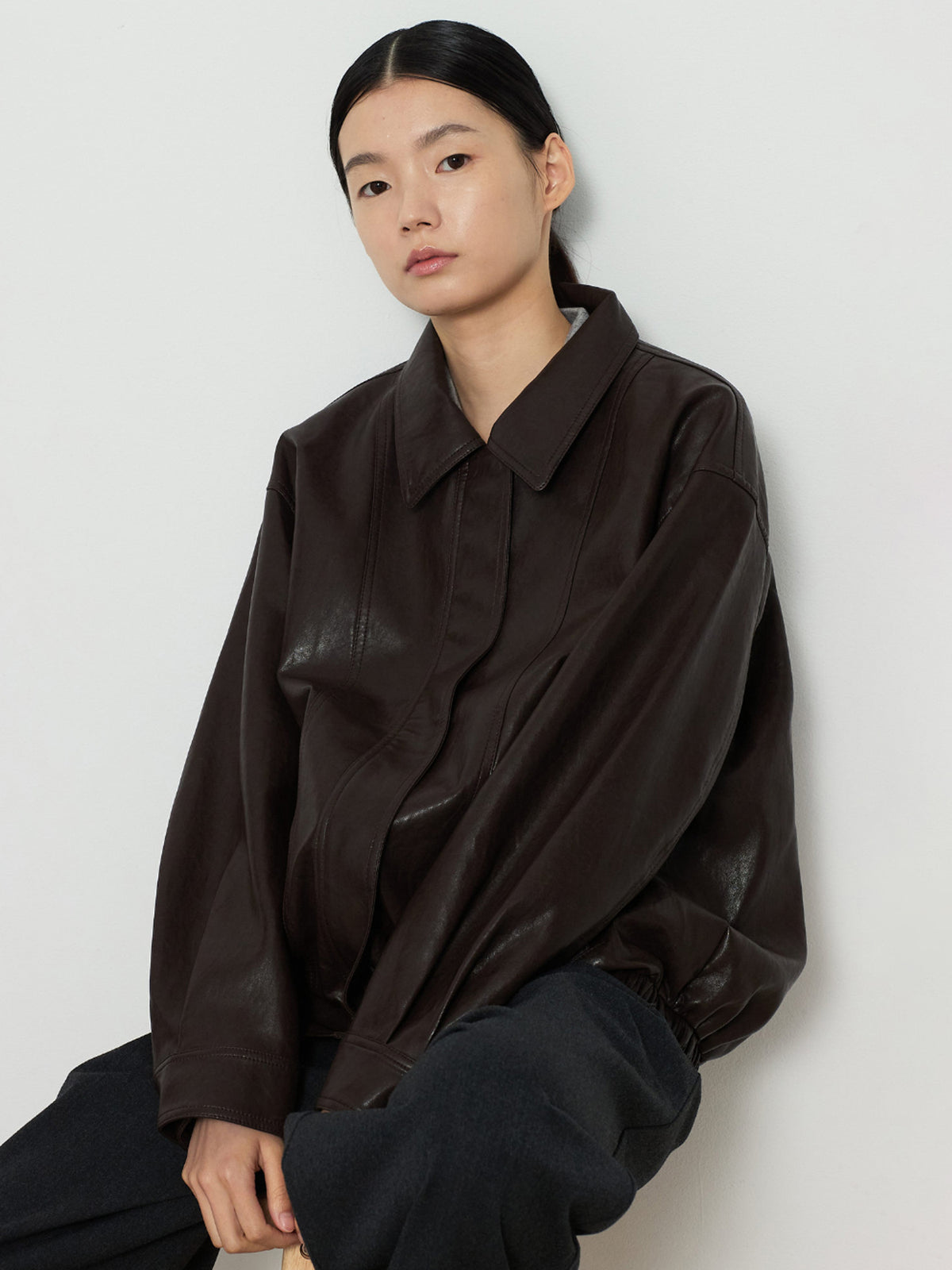 ECO LEATHER BLOUSON [BROWN]