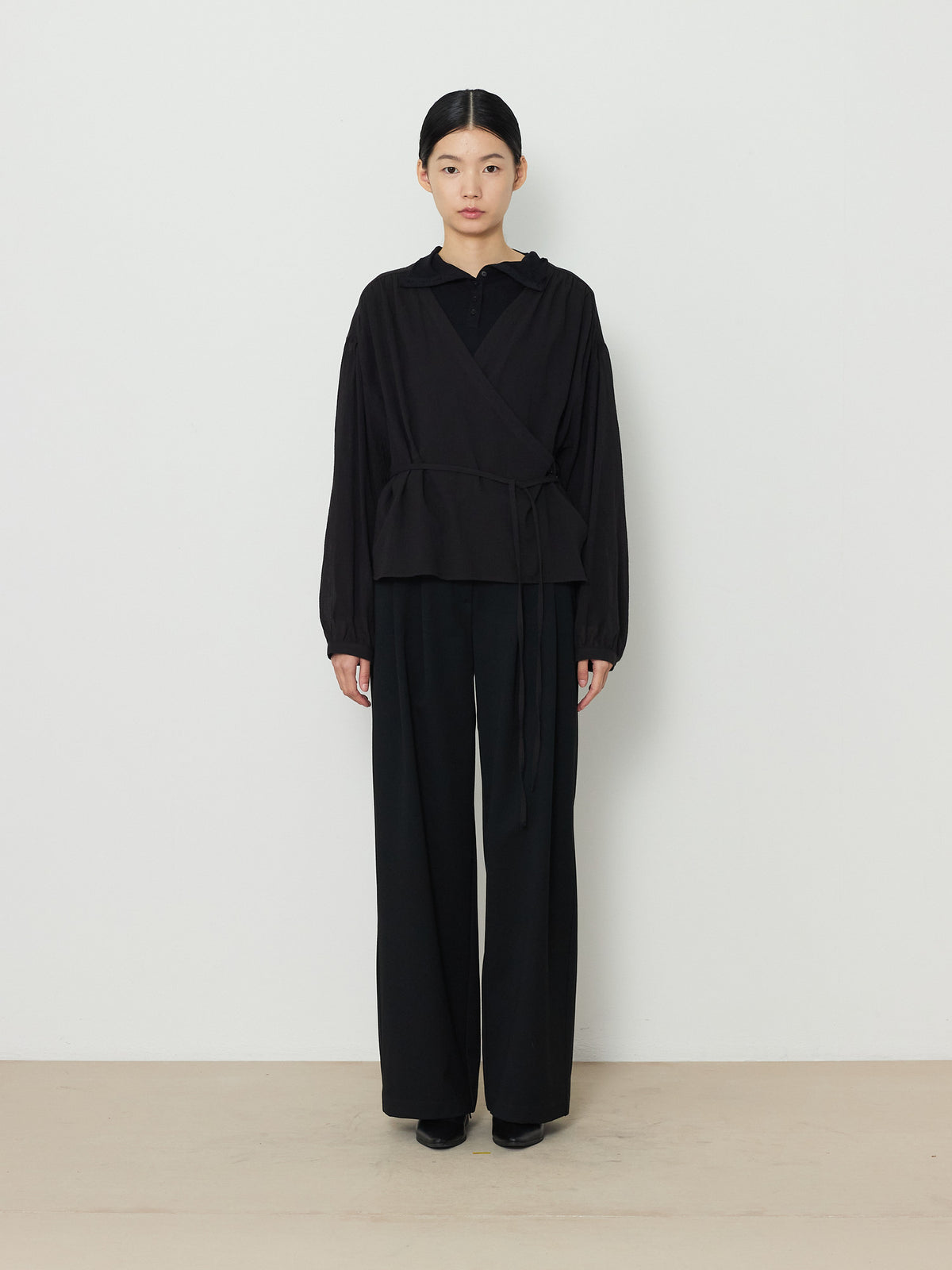 WRAP CARDIGAN BUTTON BLOUSE [BLACK] 1