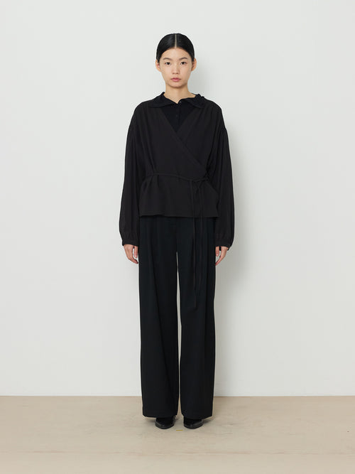 WRAP CARDIGAN BUTTON BLOUSE [BLACK] 1