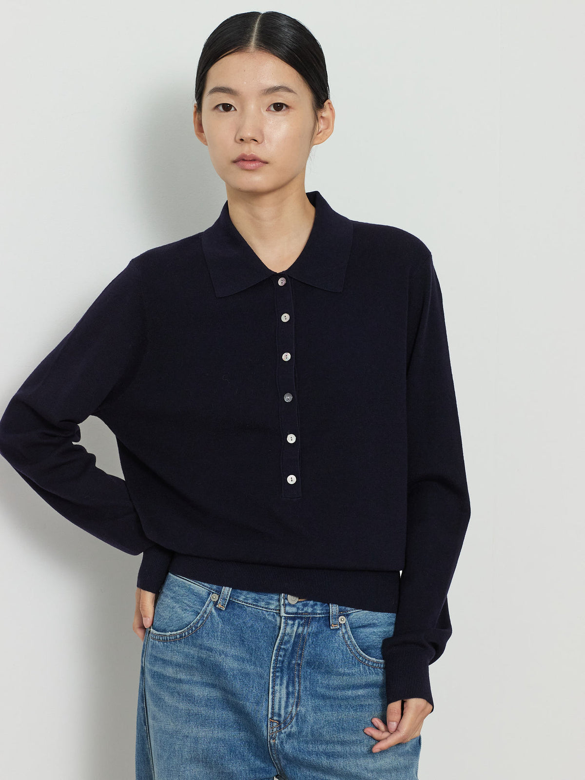SOLID COLLAR KNIT [NAVY] 5
