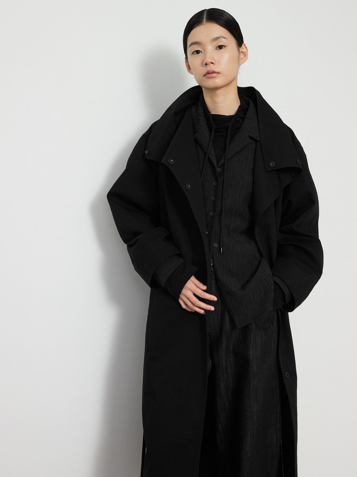 OPEN COLLAR PLEATS SHIRTS [BLACK] 16