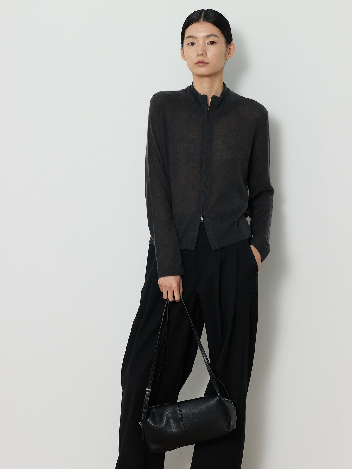 TWO-WAY ZIP-UP KNIT CARDIGAN [CHARCOAL] 15