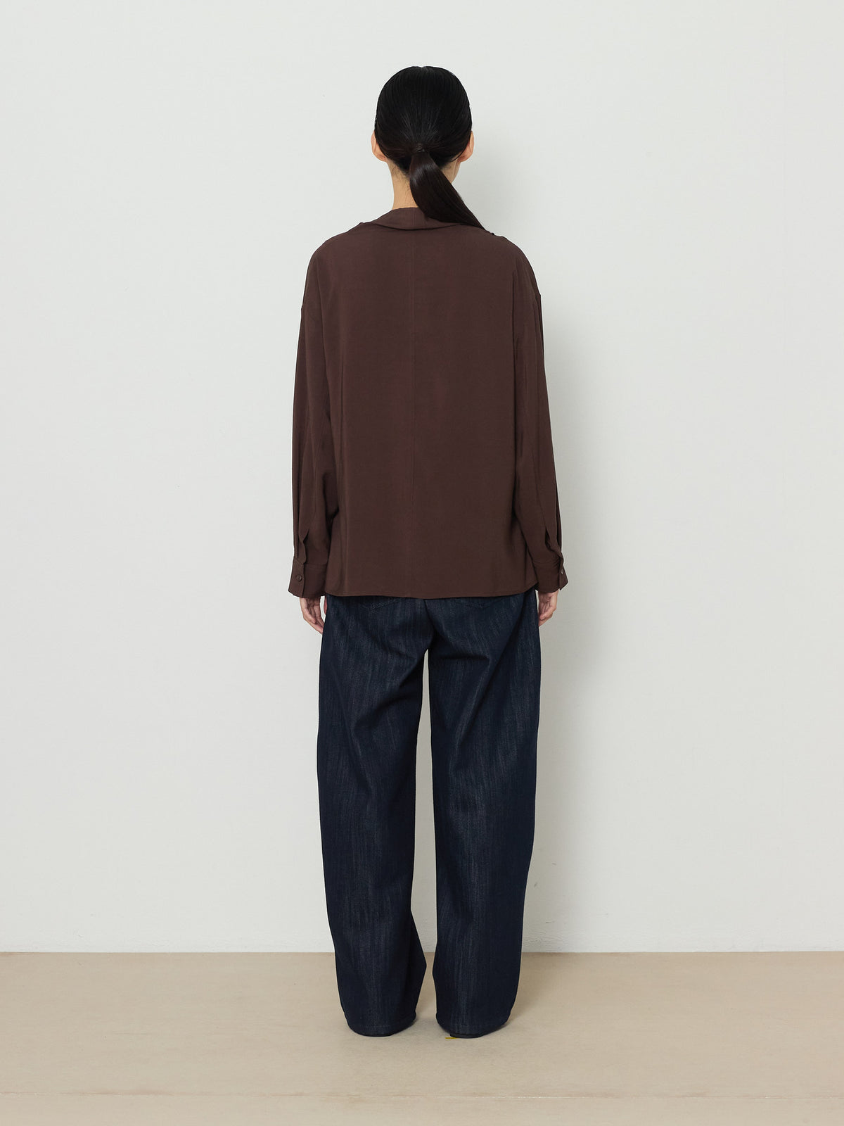 DRAPE NECK WRAP BLOUSE [BROWN] 3