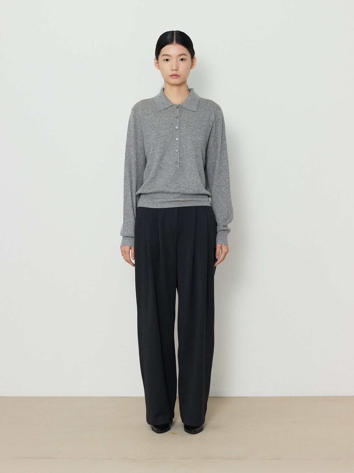 SOLID COLLAR KNIT [GRAY] 1