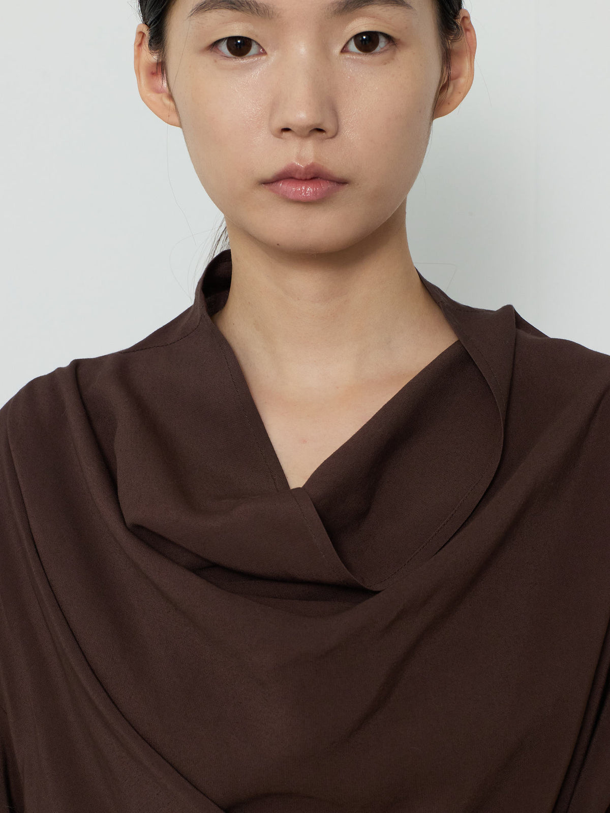 DRAPE NECK WRAP BLOUSE [BROWN] 12