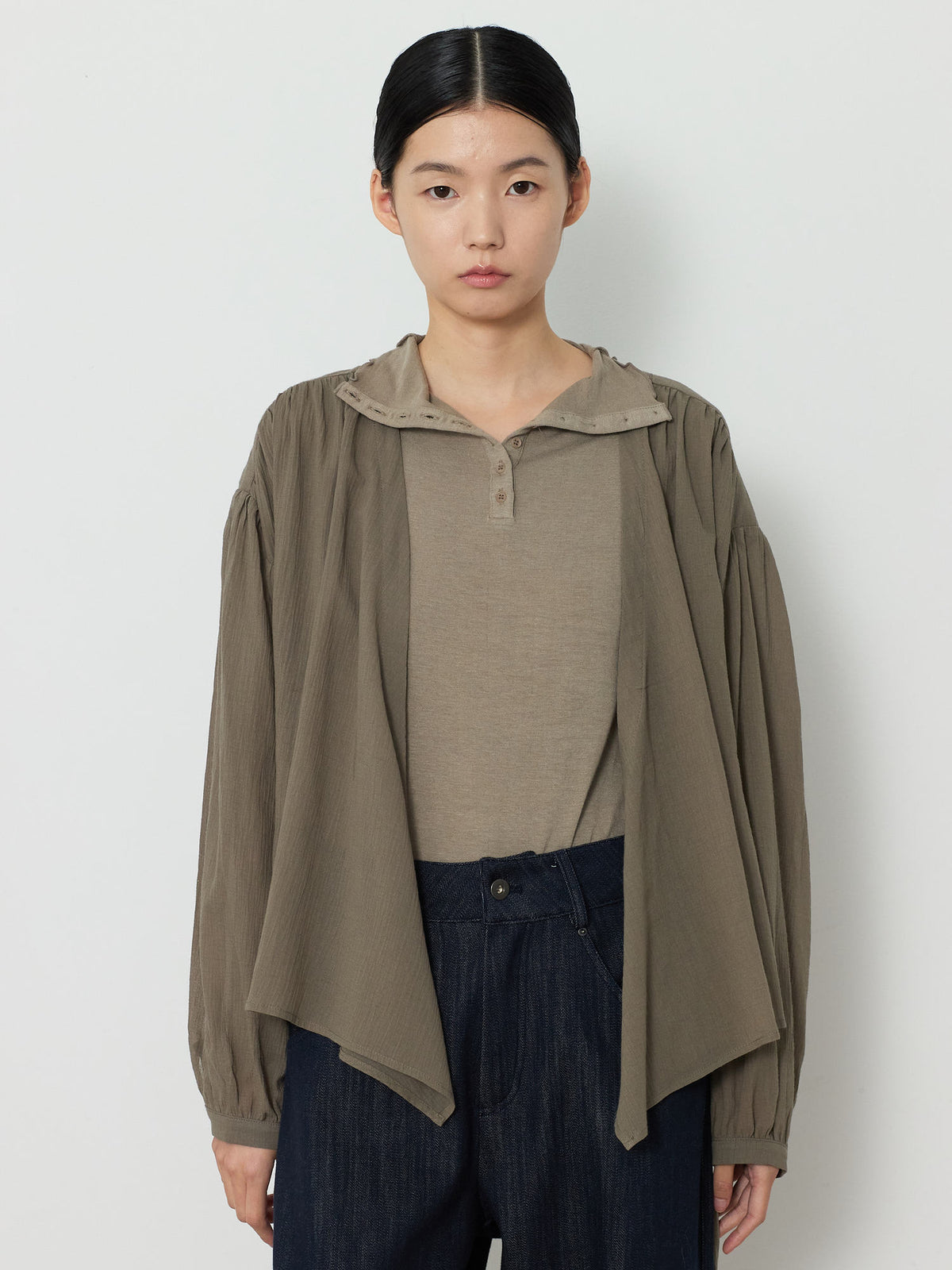 WRAP CARDIGAN BUTTON BLOUSE [KHAKI] 9