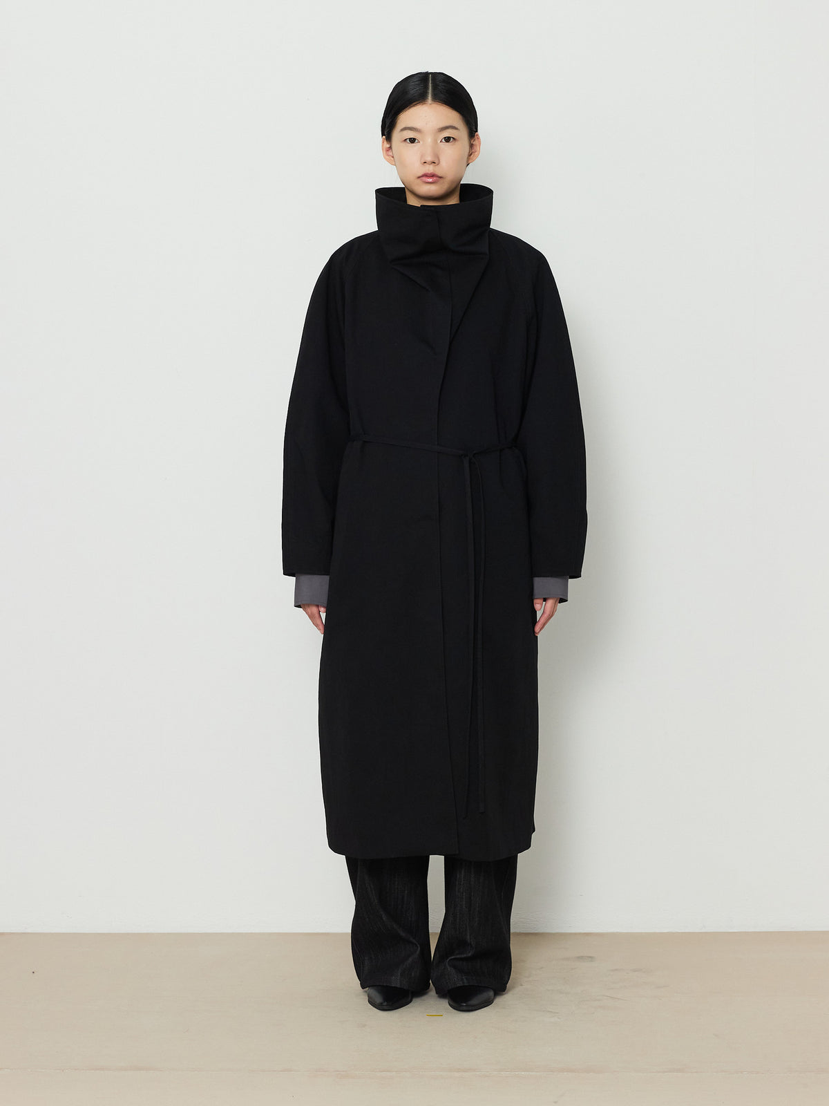 HIDDEN BUTTON LONG TRENCH COAT [BLACK] 1