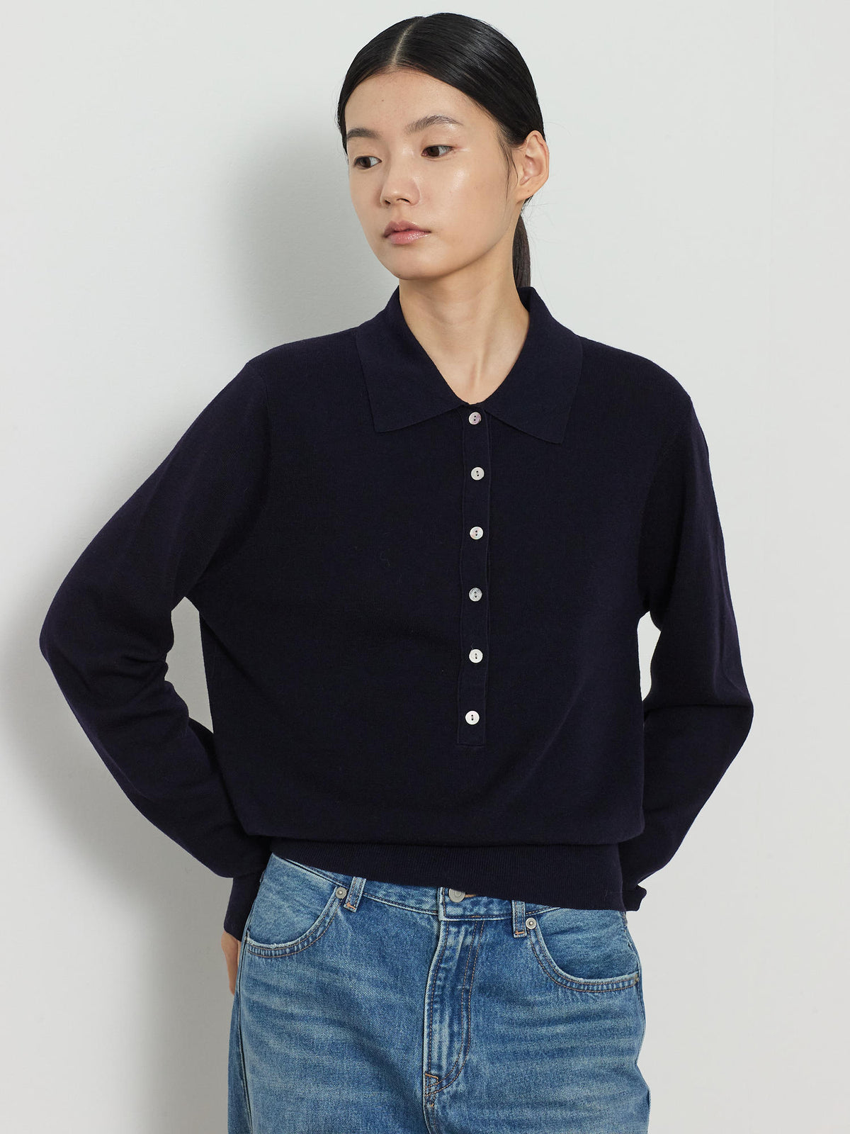 SOLID COLLAR KNIT [NAVY] 6