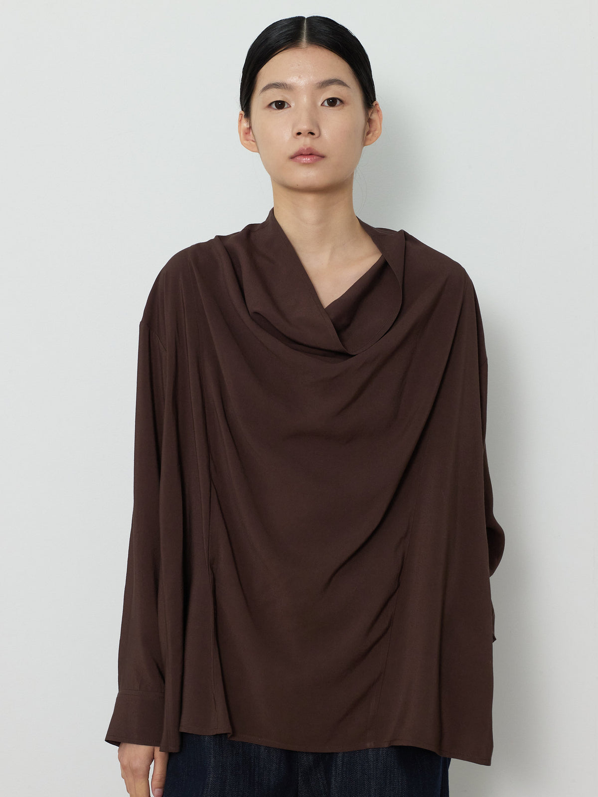 DRAPE NECK WRAP BLOUSE [BROWN] 7