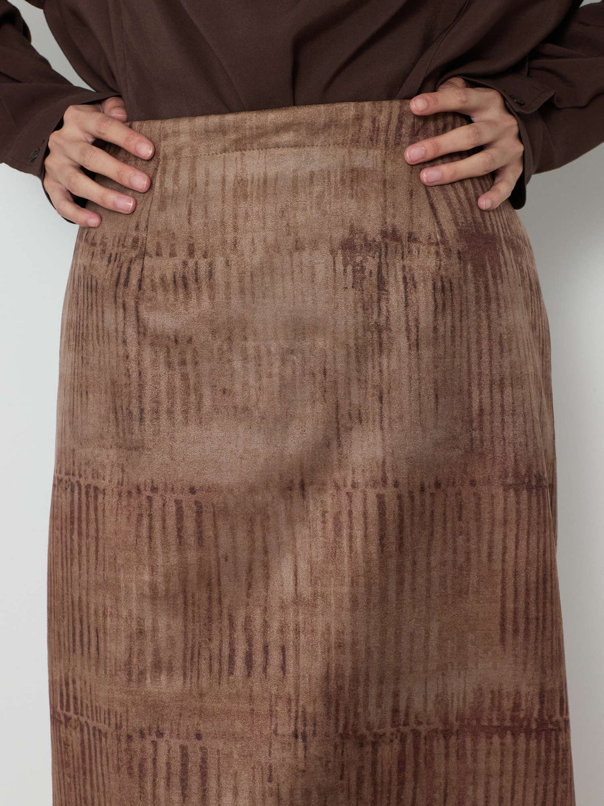PRINTED SUEDE SKIRT [BEIGE] 4