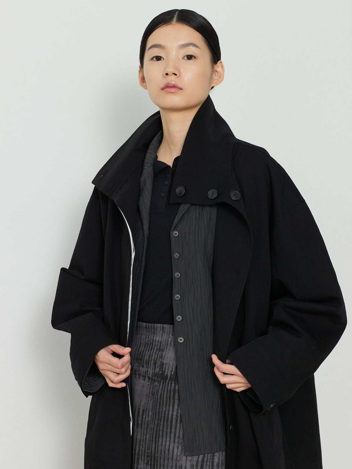 OPEN COLLAR PLEATS SHIRTS [CHARCOAL] 15