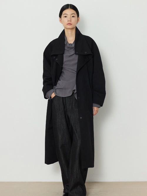 HIDDEN BUTTON LONG TRENCH COAT [BLACK]
