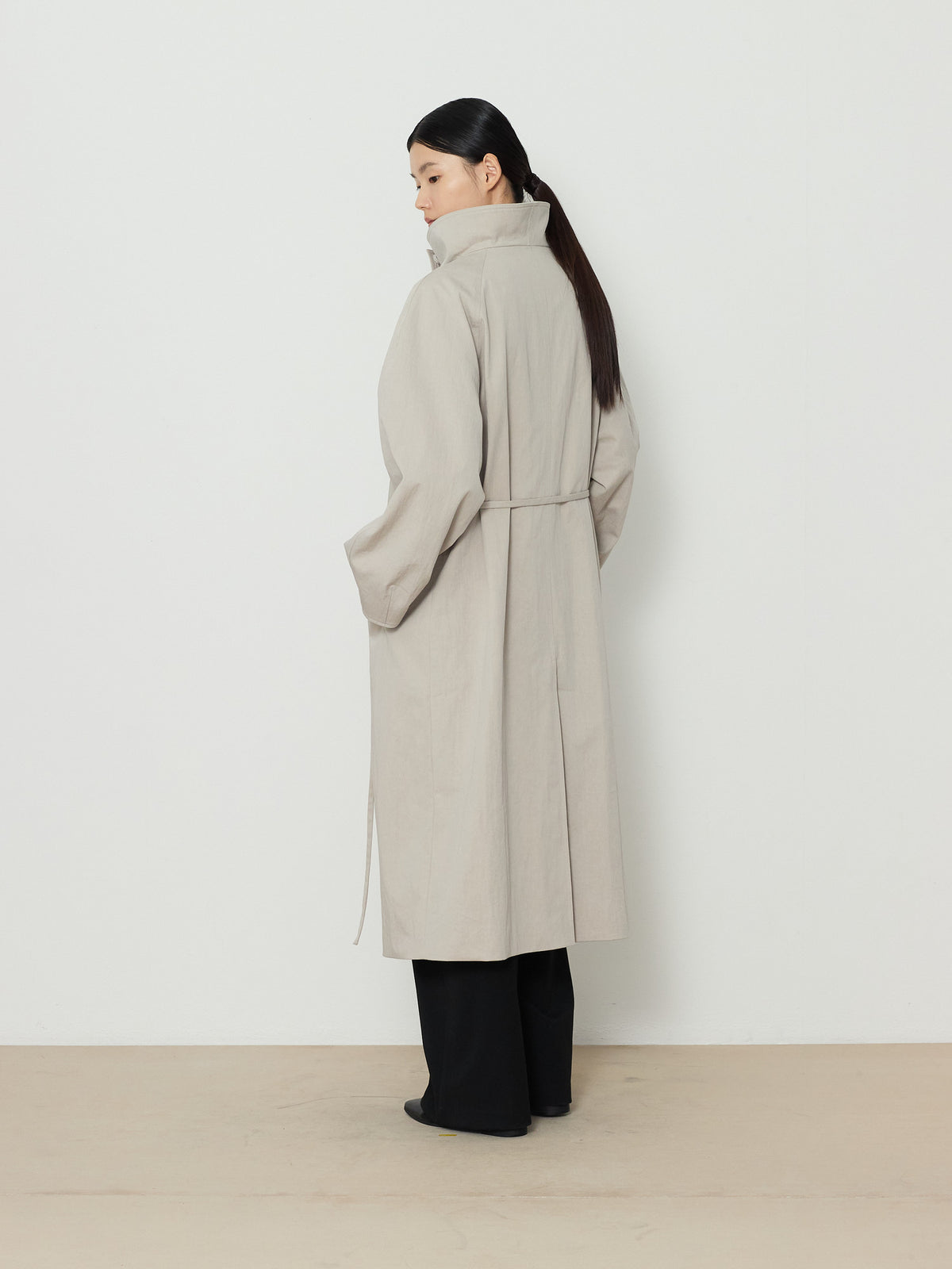 HIDDEN BUTTON LONG TRENCH COAT [LIGHT GRAY] 4