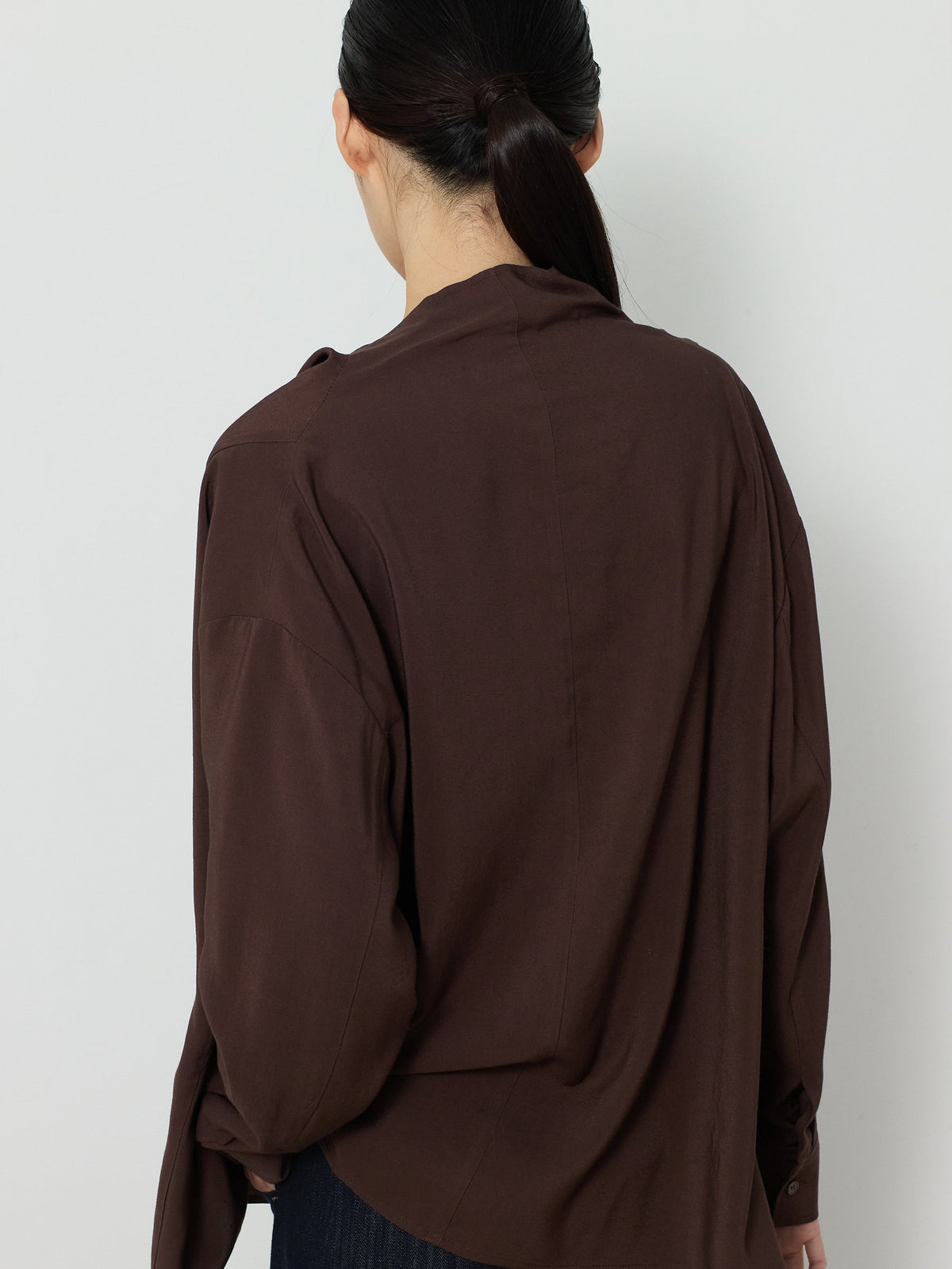DRAPE NECK WRAP BLOUSE [BROWN] 10