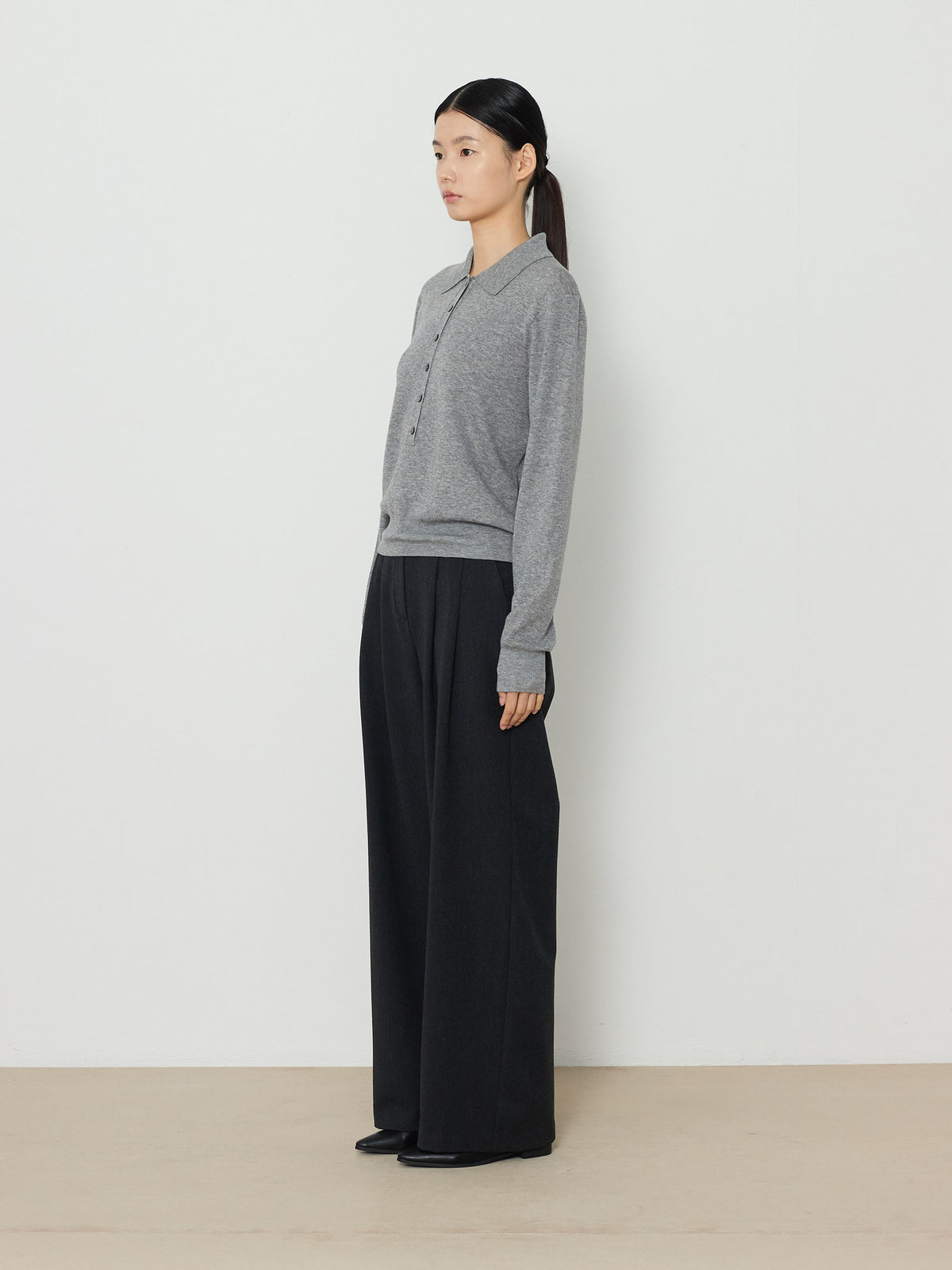 SOLID COLLAR KNIT [GRAY] 2