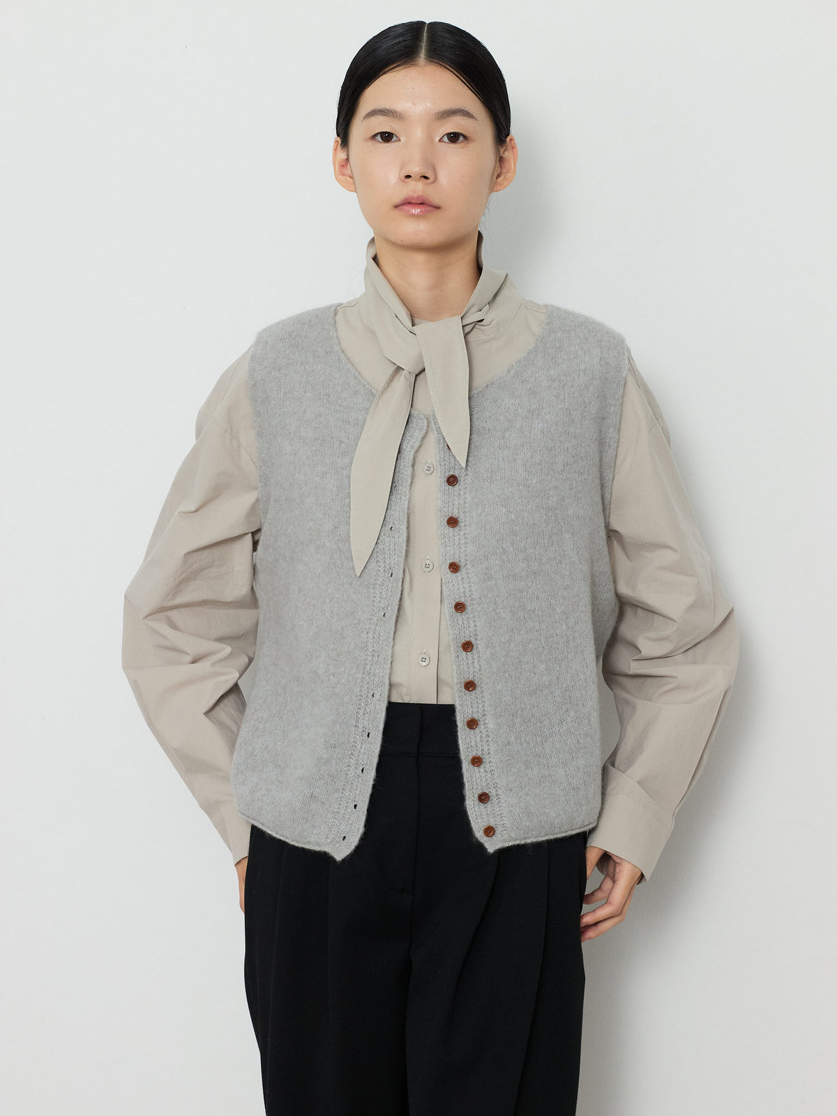 ALPACA BLEND KNIT VEST [LIGHT GRAY] 4
