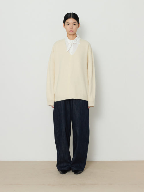 DEEP V-NECK BLEND KNIT [CREAM] 1