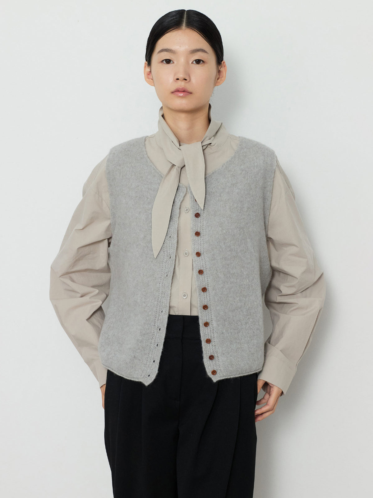 ALPACA BLEND KNIT VEST [LIGHT GRAY]