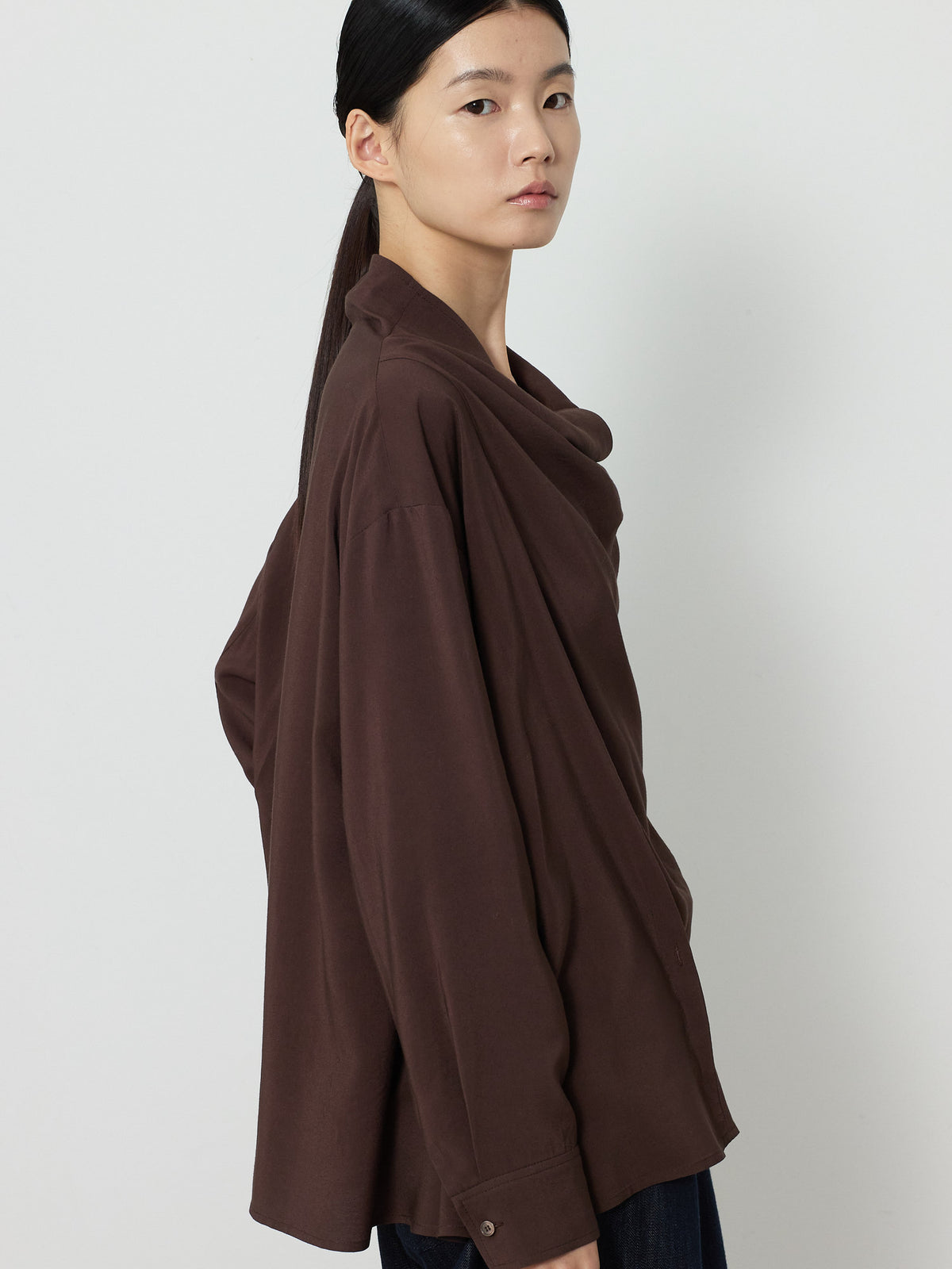 DRAPE NECK WRAP BLOUSE [BROWN] 9
