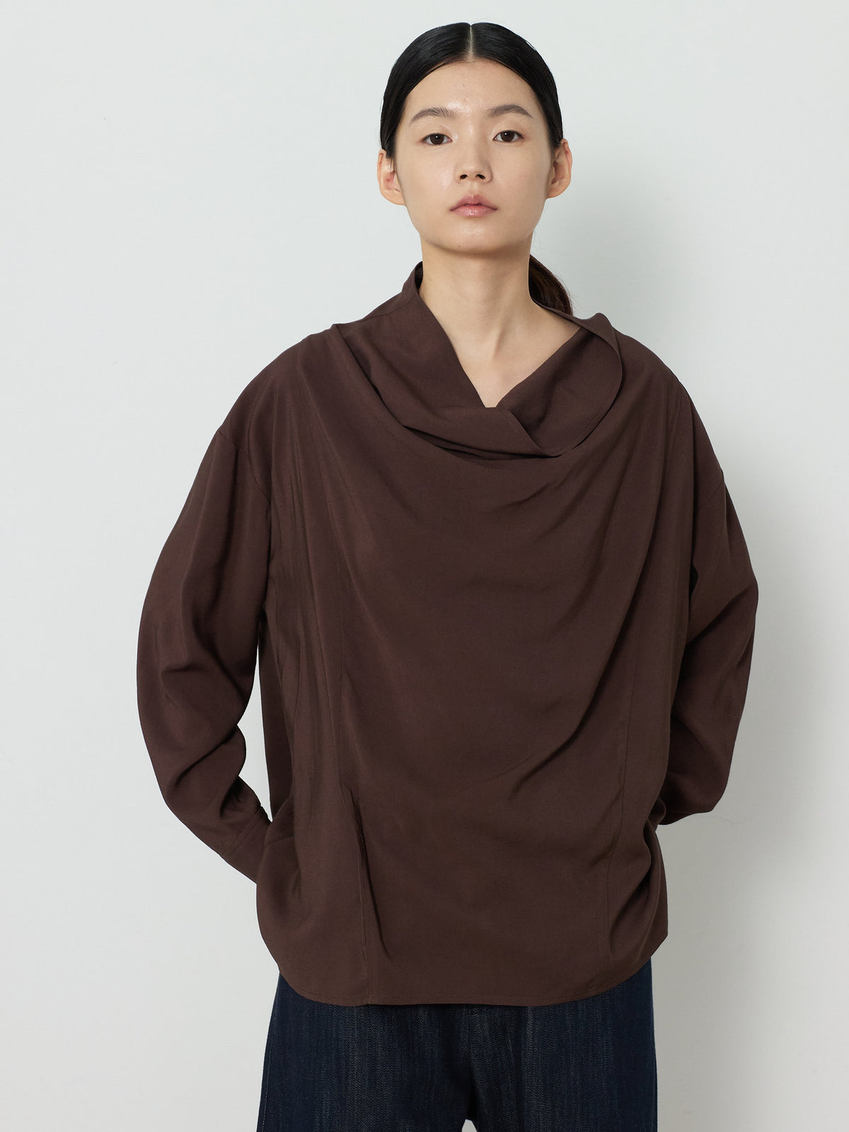 DRAPE NECK WRAP BLOUSE [BROWN] 8