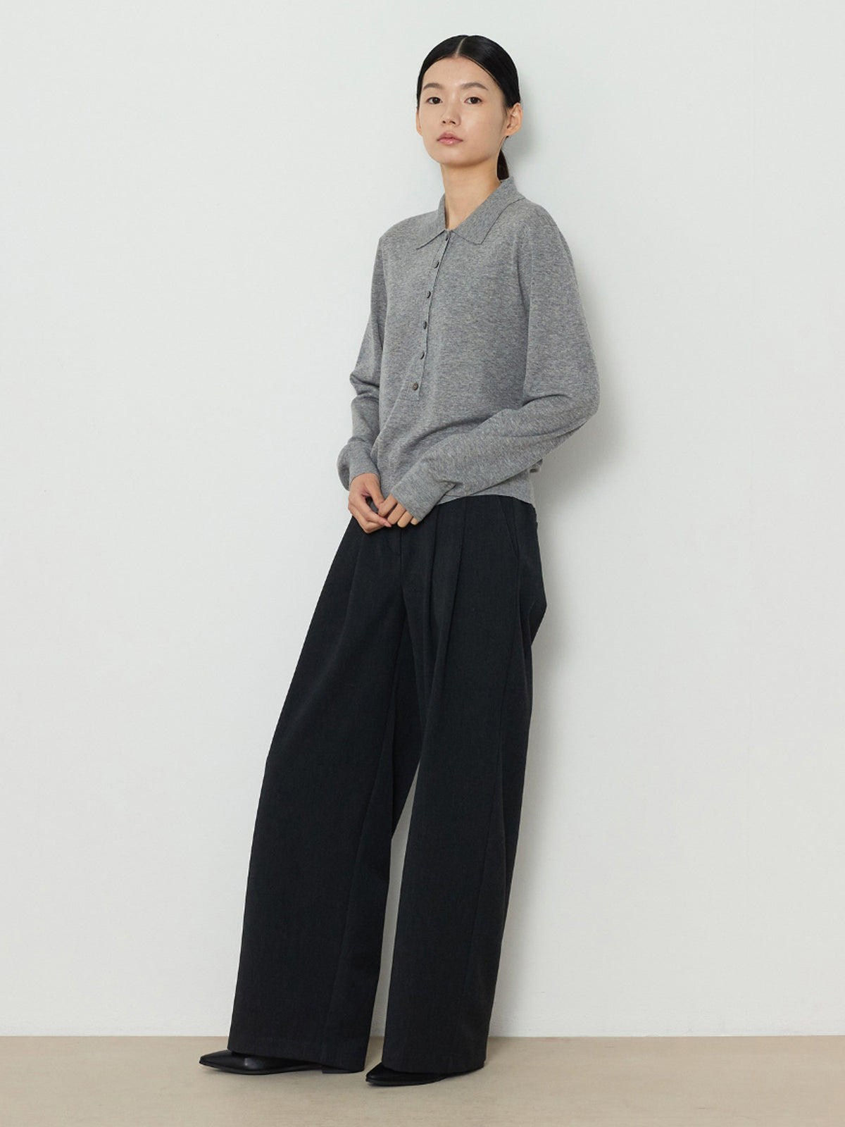 BANDING WIDE PANTS [CHARCOAL]