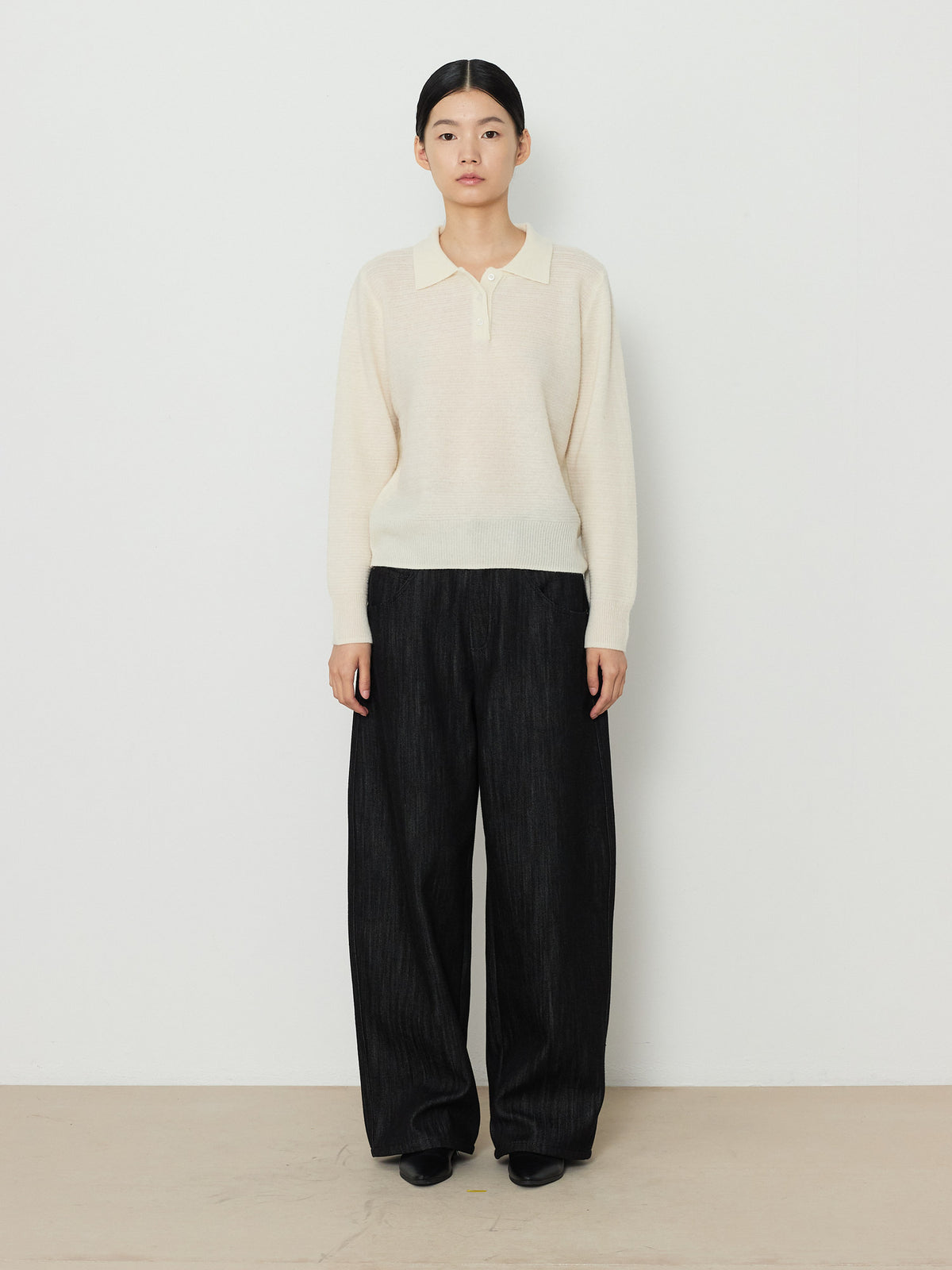 STRIPE JACQUARD COLLAR KNIT [CREAM] 1