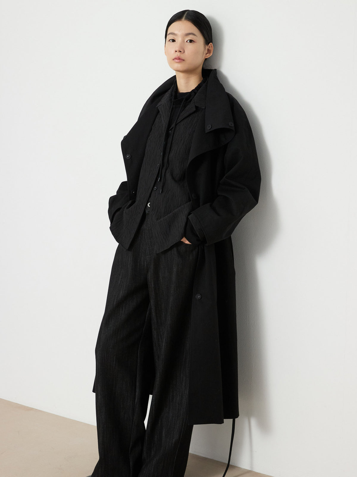 OPEN COLLAR PLEATS SHIRTS [BLACK] 15